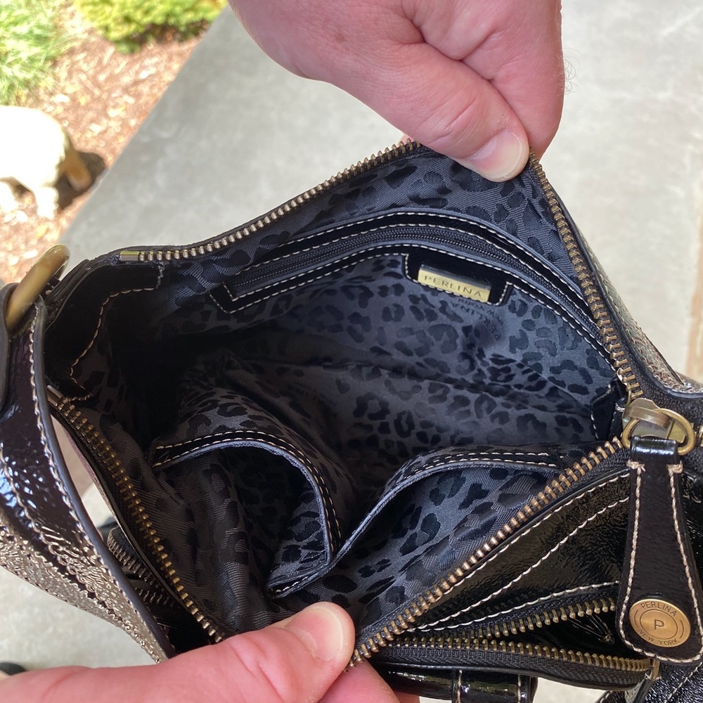 PERLINA Black Patent Leather Handbag EUC - Picture 5 of 9